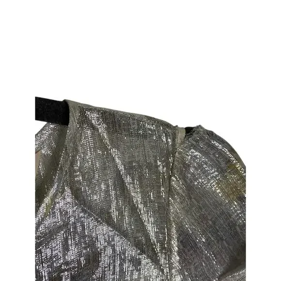 Rebecca Taylor Lily Ruffle Tiered Mini Dress Metallic Silk Blend Silver Size 0